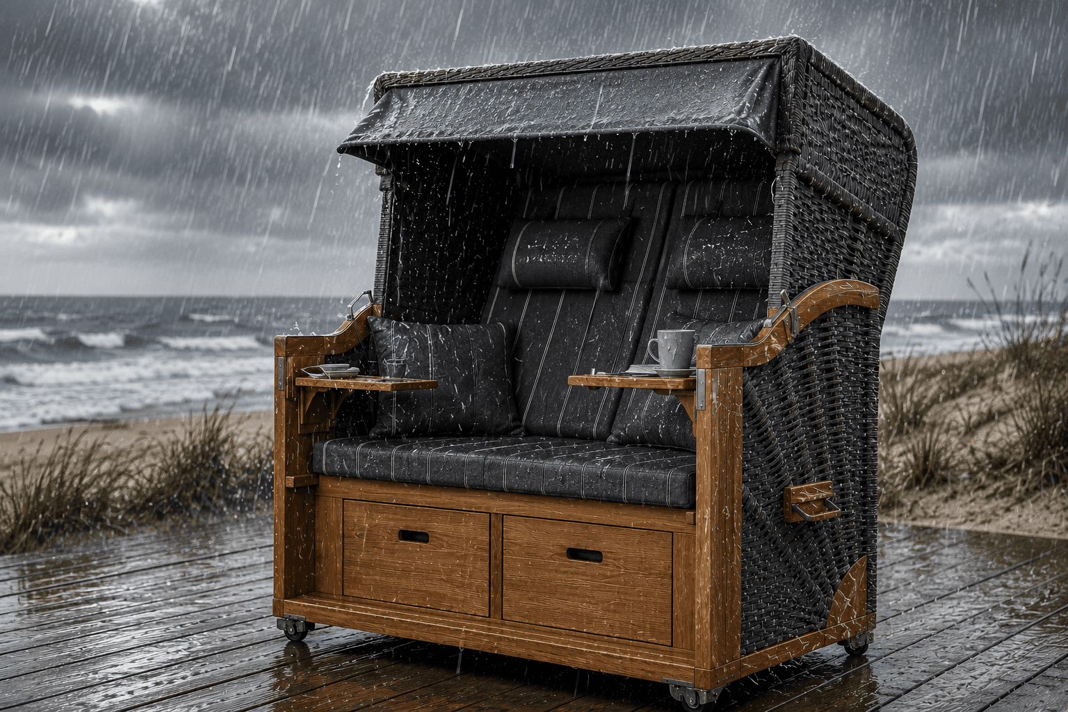 Langlebige Konstruktion - Strandkorb bei Wind und Wetter