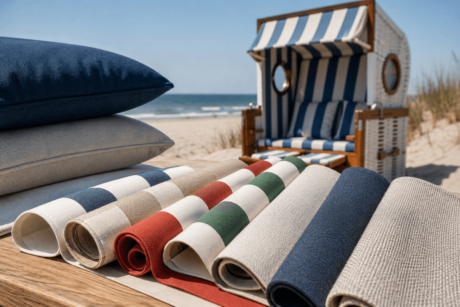 Farbgestaltung und Muster auf Strandkorb-Bezügen