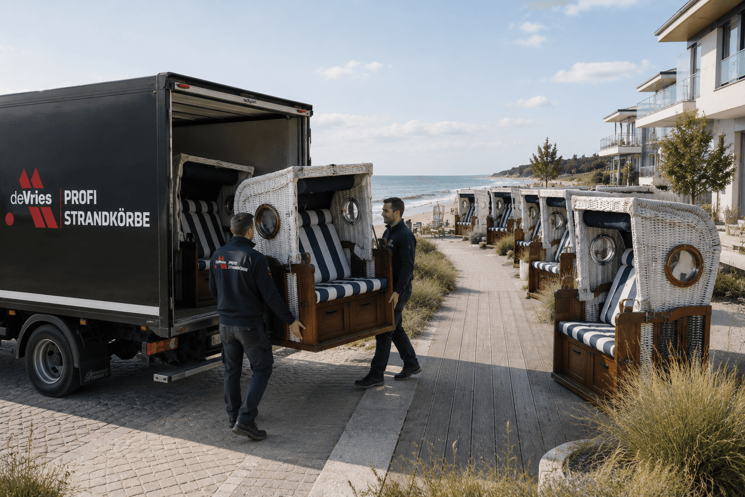 Strandkörbe im Einsatz an der Küste